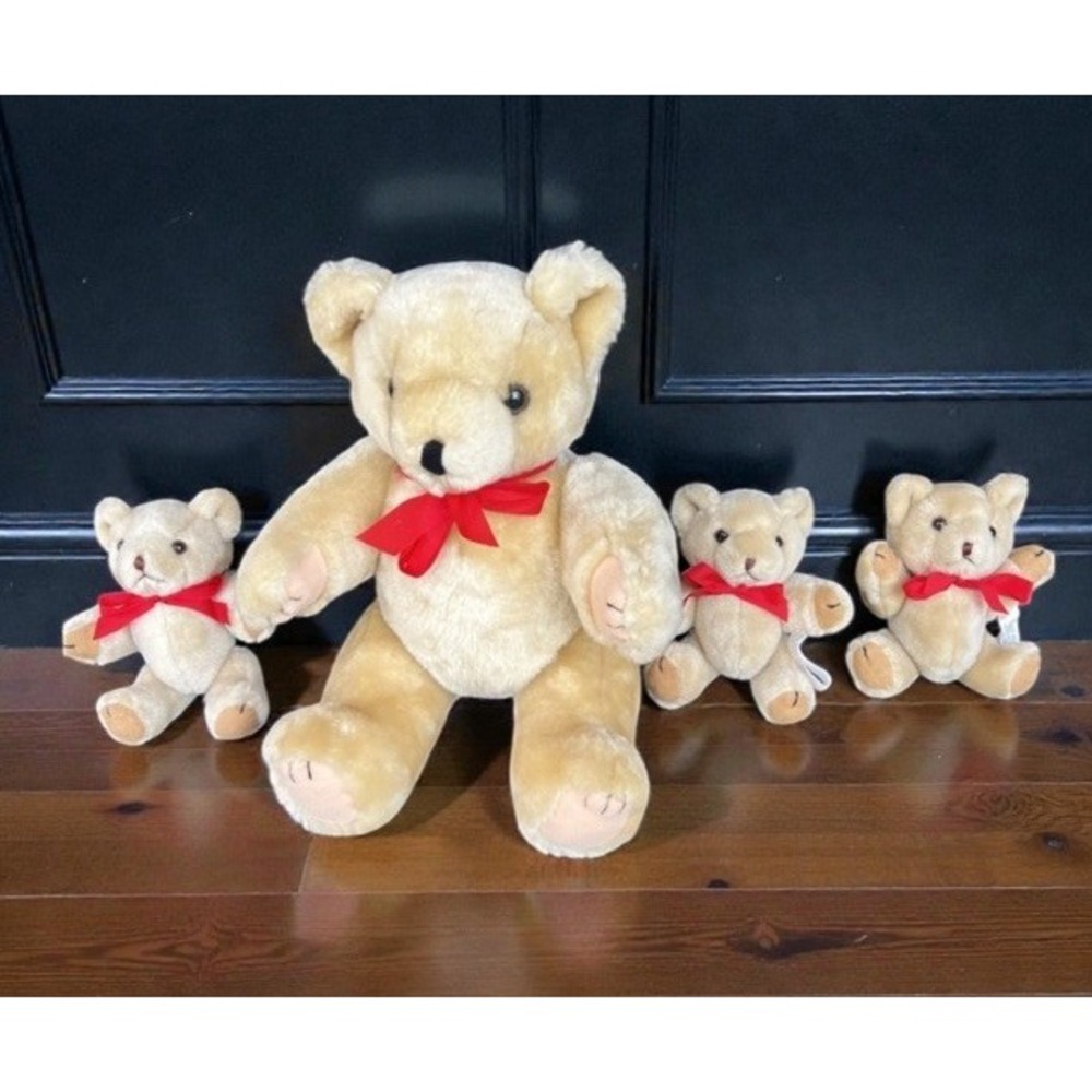 VTG Jointed Teddy Bear Set x4 Movable Joints Plush Craft Supply Christmas Wreath